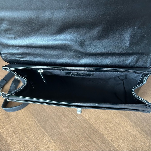 Badgley Mischka Black Denim Diamond Quilted Crossbody Bag Purse Faux Pearls NWT - Picture 7 of 14